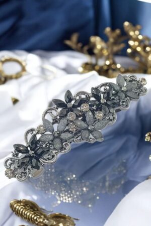 Çiçek Desenli Siyah Kristalli Saç Tokası – Ralbax Marguerite