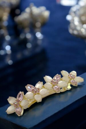 RALBAX Rose Saç Aksesuarı – Pembe Kristal Taşlı Çiçek Saç Tokası