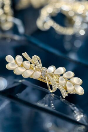 RALBAX Saponaire Saç Aksesuarı – İnci Görünümlü ve Fiyonk Kristal Taşlı Saç Tokası