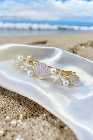 Aneth Saç Aksesuarı – Pembe Deniz Kabuğu ve Yıldızı Tasarımlı, İnci Detaylı Saç Tokası