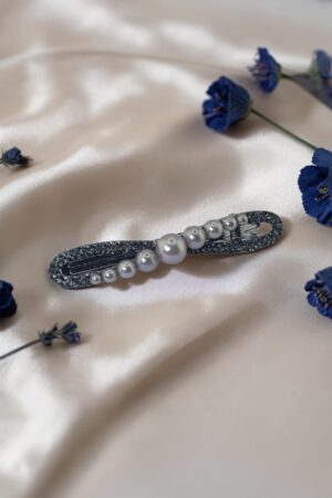 Bruyere Saç Aksesuarı – Füme Kristal ve Gri İnci Detaylı Saç Tokası