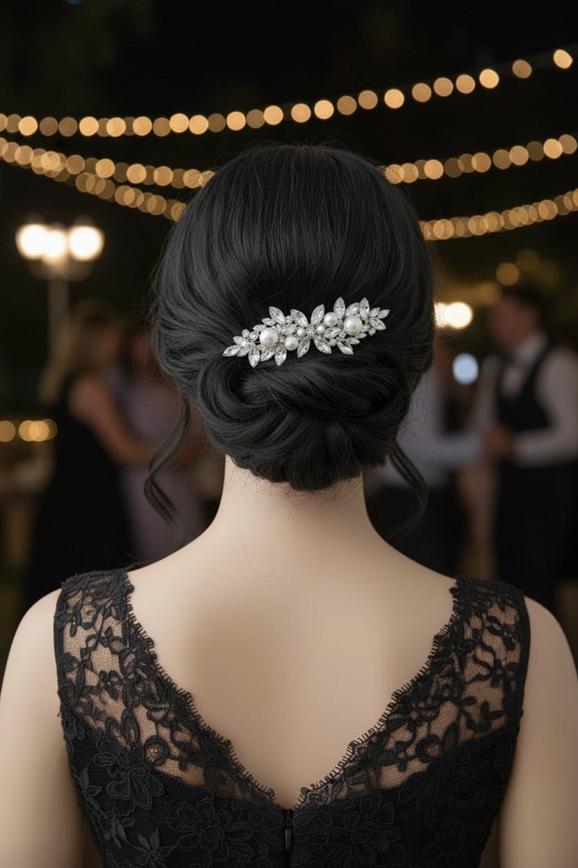 Trefle Saç Aksesuarı – İnci ve Kristal Taşlı, Markiz Kesim Saç Tokası - Görsel 3
