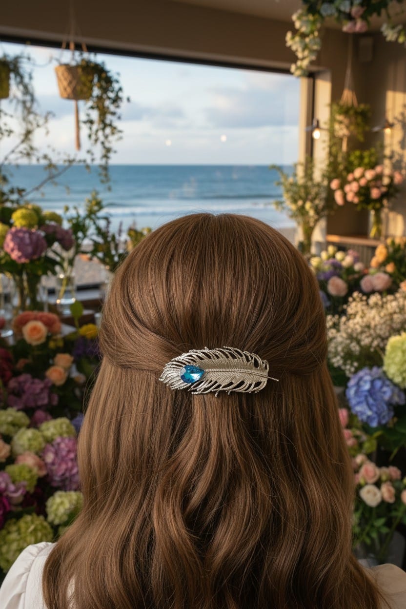 Tulipe Saç Aksesuarı – Mavi Kristal Taşlı, Gümüş Renk Saç Tokası - Görsel 3