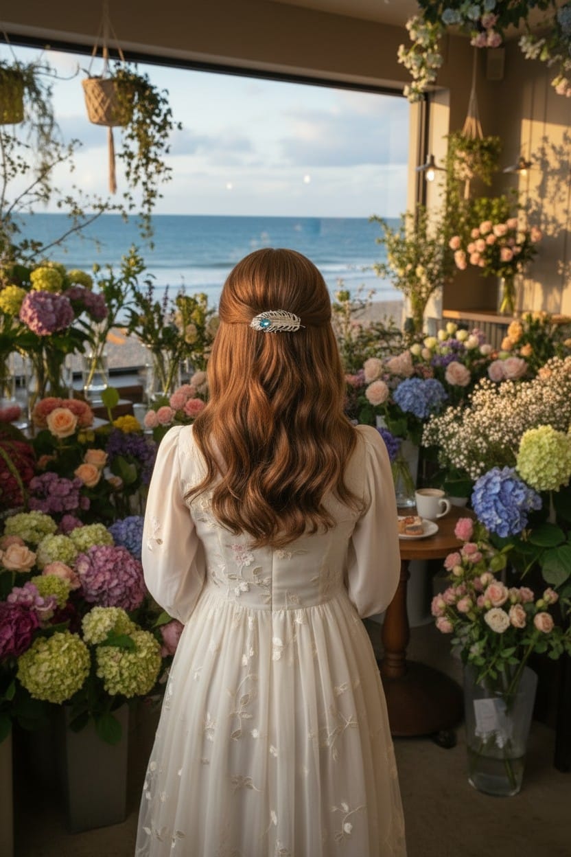 Tulipe Saç Aksesuarı – Mavi Kristal Taşlı, Gümüş Renk Saç Tokası - Görsel 4