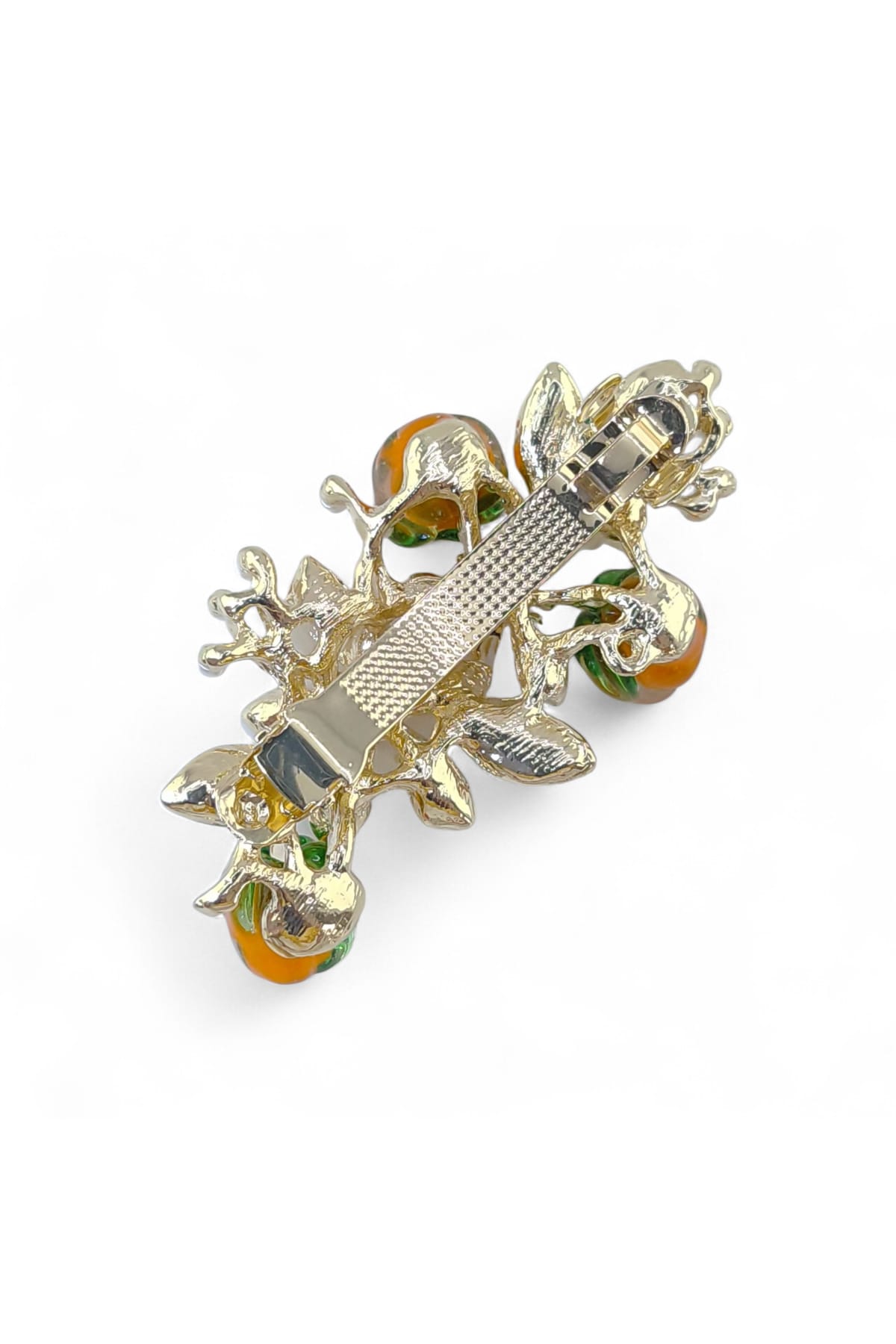 Geranium Saç Aksesuarı – Turuncu ve Beyaz Çiçek Detaylı İnci Süslemeli Saç Tokası - Görsel 5