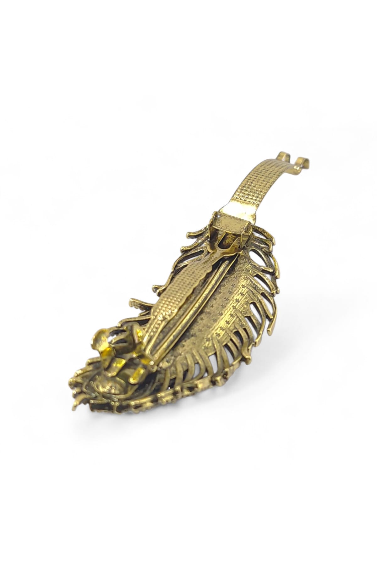 Magnolia Saç Aksesuarı – Büyük Kristal Taşlı, Altın Renk Tüy Saç Tokası - Görsel 5